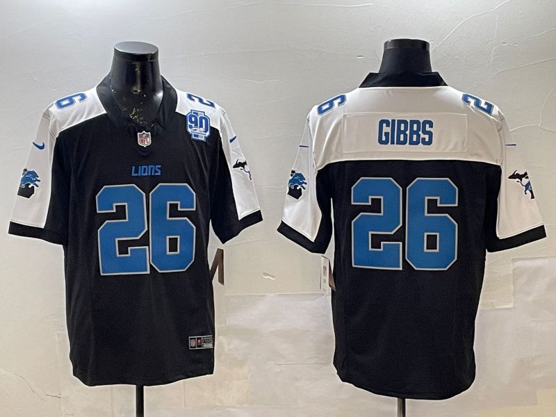 Men Detroit Lions #26 Gibbs Black Thanksgiving three generations 2025 Nike Limited NFL Jersey style 2